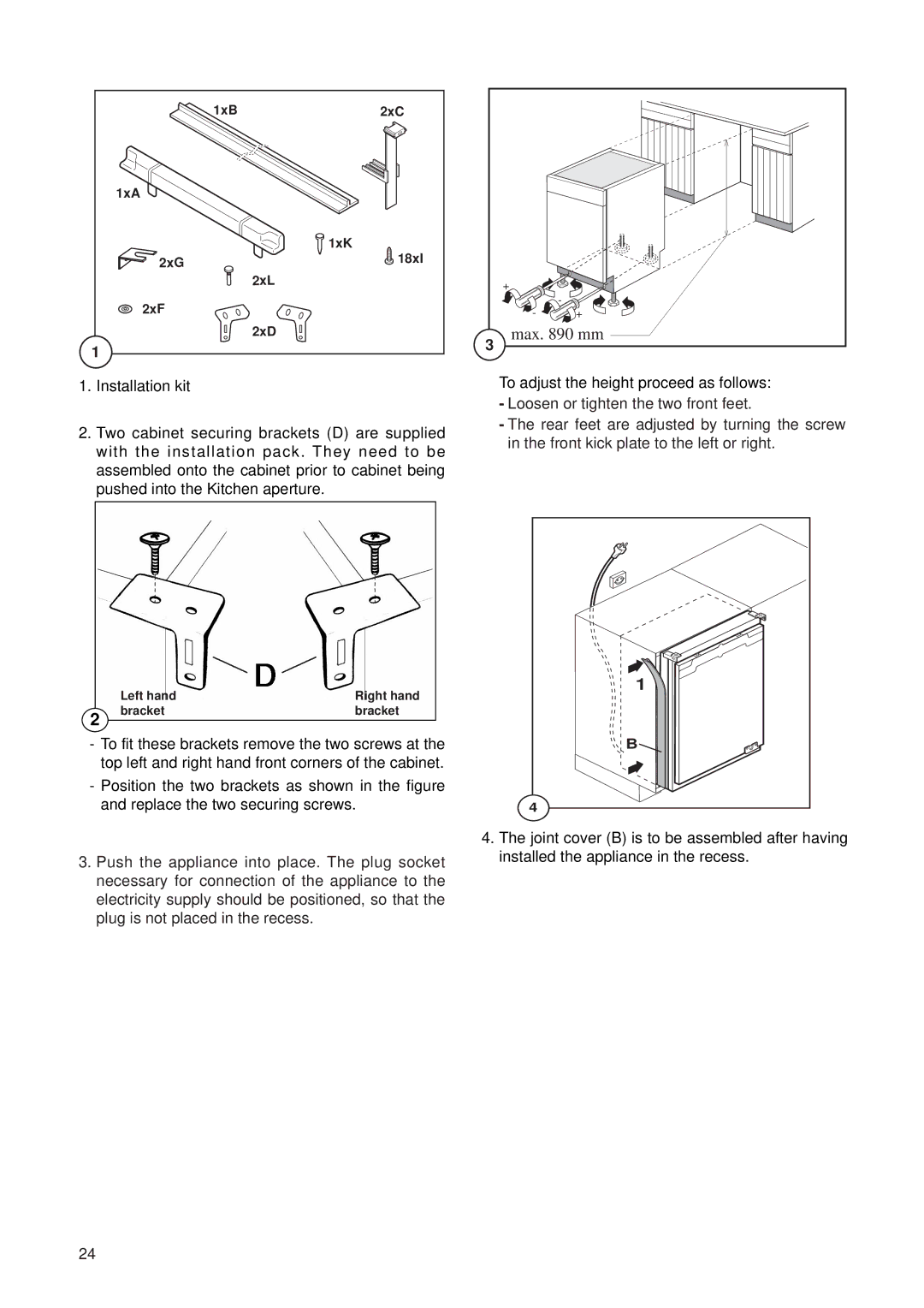 Electrolux JRU 44601 manual 1xB 2xC 1xA 1xK 2xG 18xI 2xL 2xF 2xD 