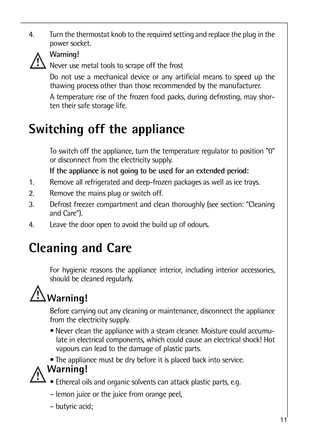 Electrolux K 7 18 40 - 1i installation instructions Switching off the appliance, Cleaning and Care 