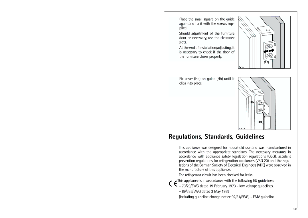 Electrolux K 7 18 40-4i Regulations, Standards, Guidelines, Fix cover Hd on guide Hb until it clips into place 