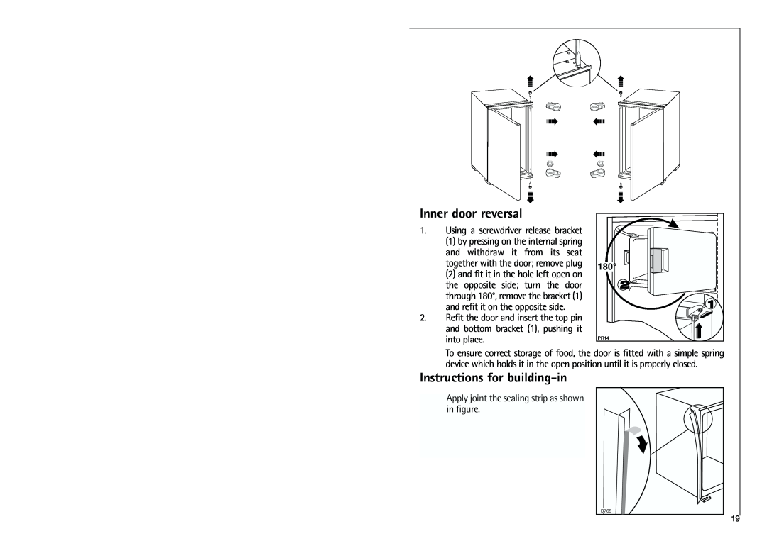 Electrolux K 7 18 40-4i installation instructions Inner door reversal, Instructions for building-in 