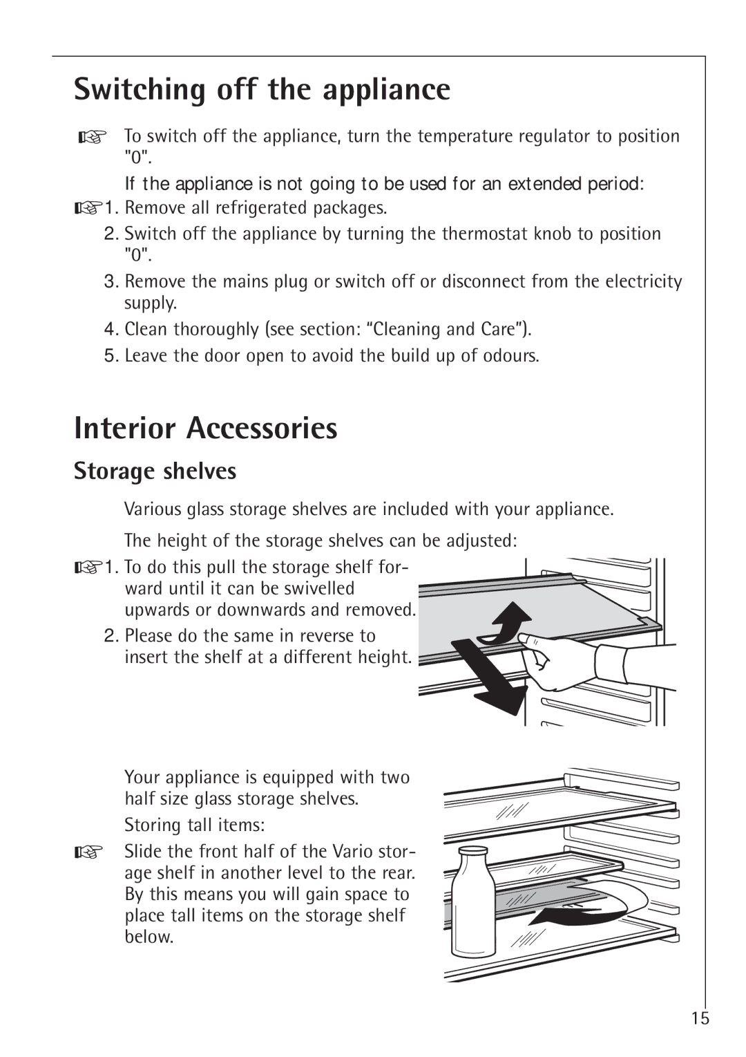 Electrolux K 78800-4 i manual Switching off the appliance, Interior Accessories, Storage shelves 