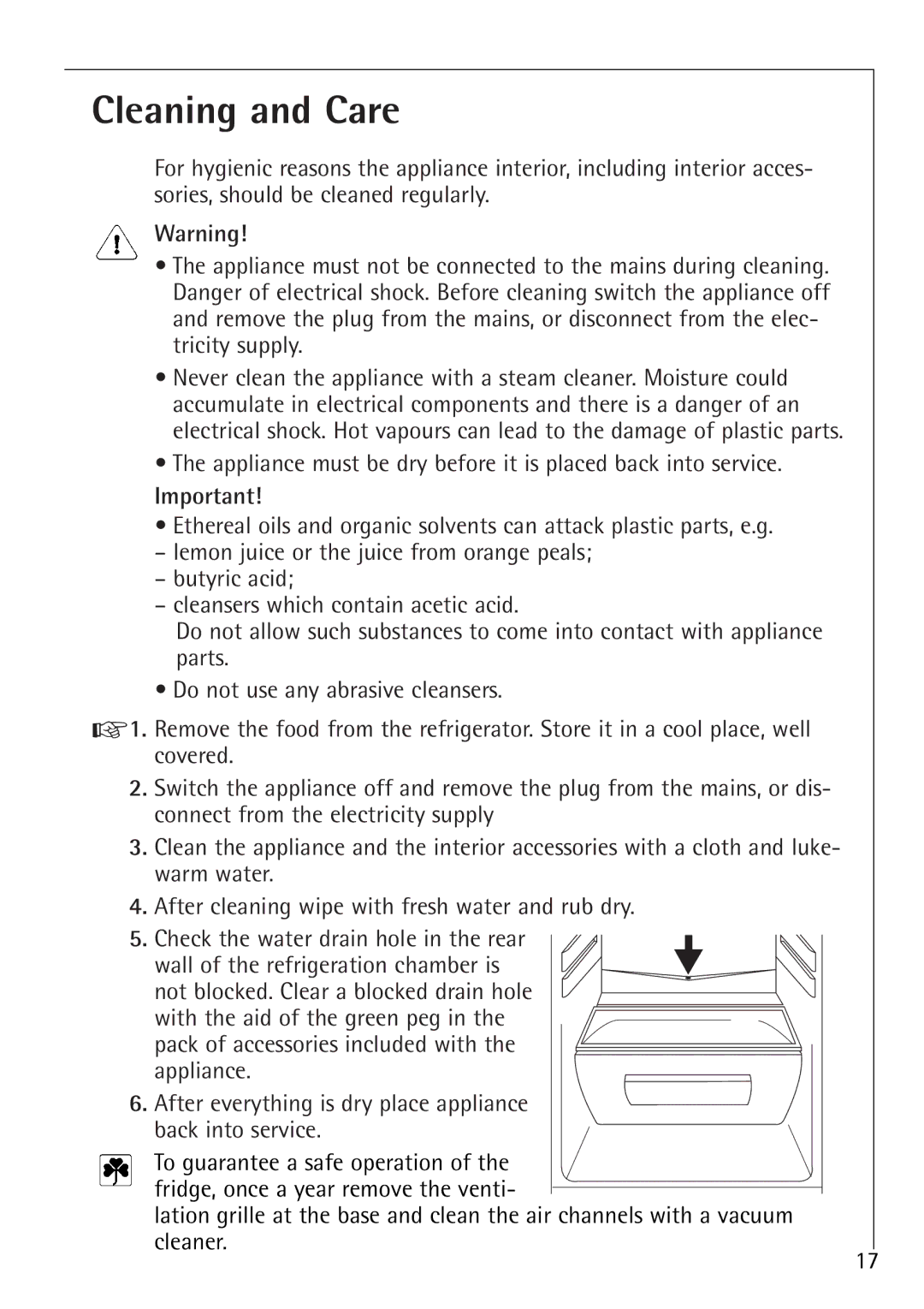 Electrolux K 78800-4 i manual Cleaning and Care 