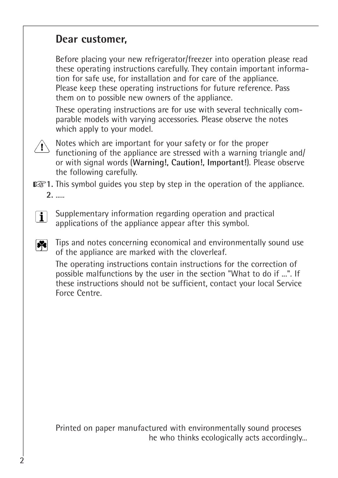 Electrolux K 78800-4 i manual Dear customer 