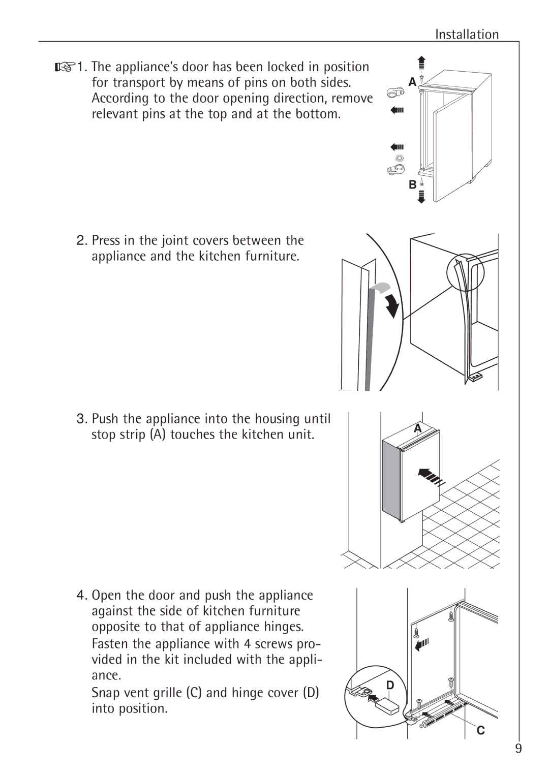 Electrolux K 78800-4 i manual Stop strip a touches the kitchen unit 