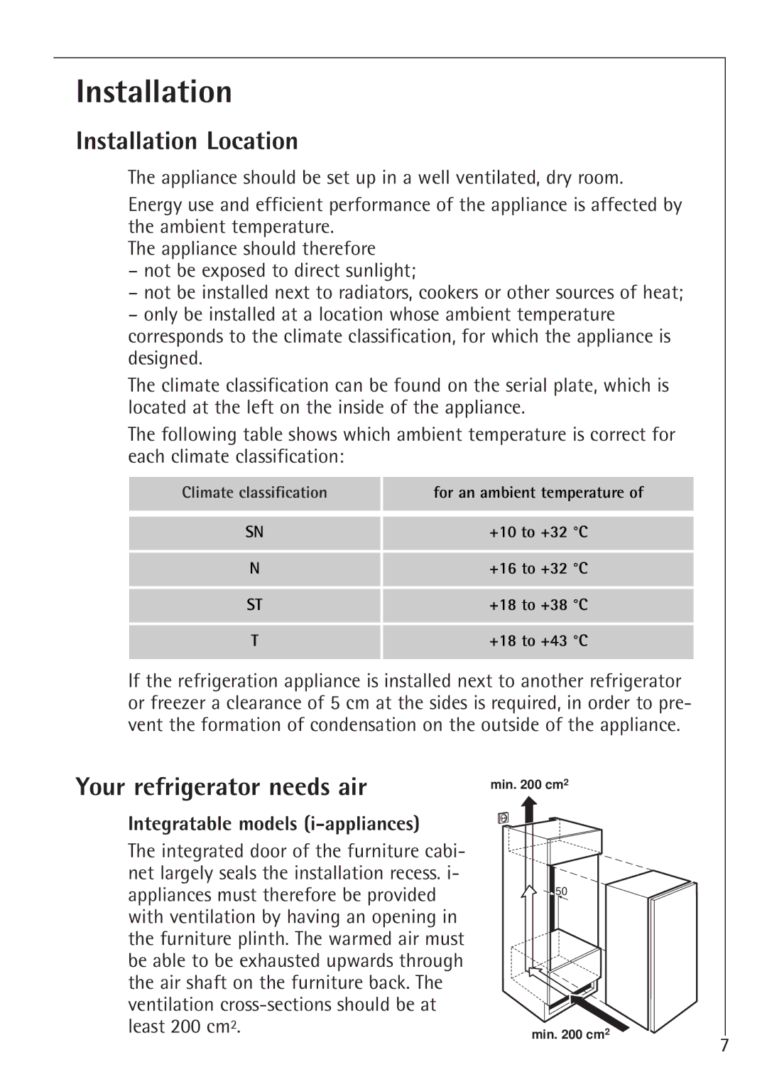 Electrolux K 88800 i, K 81200 i Installation Location, Your refrigerator needs air, Integratable models i-appliances 