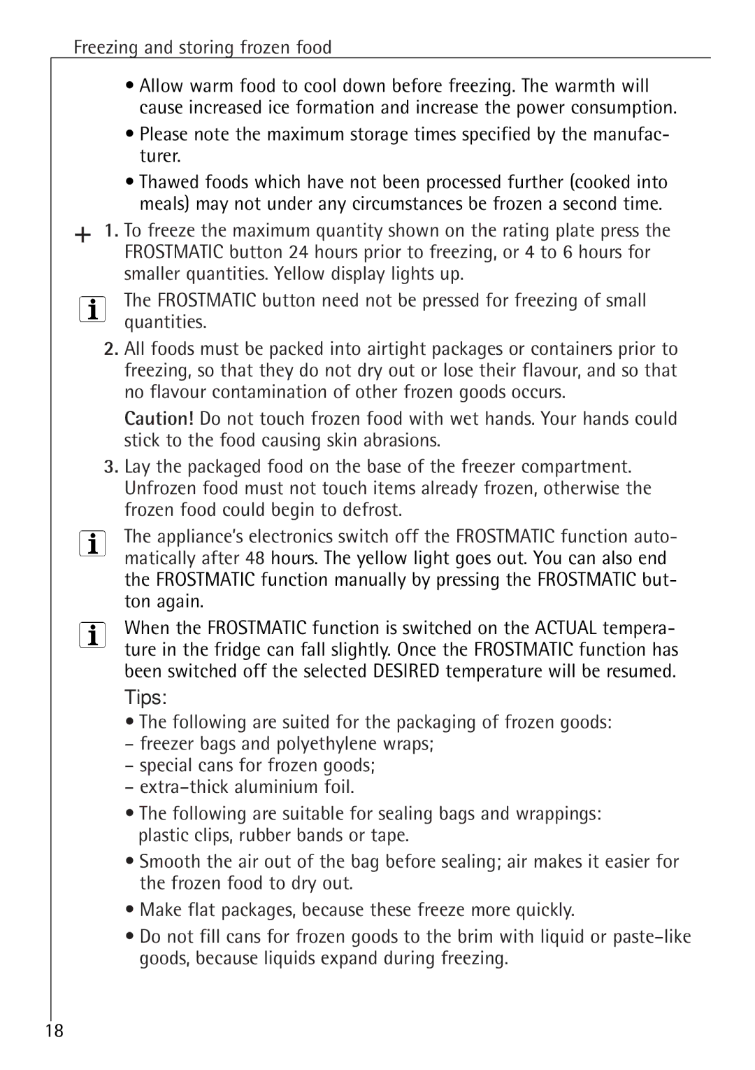 Electrolux K 88840 i, K 81240 i manual Freezing and storing frozen food, Tips 