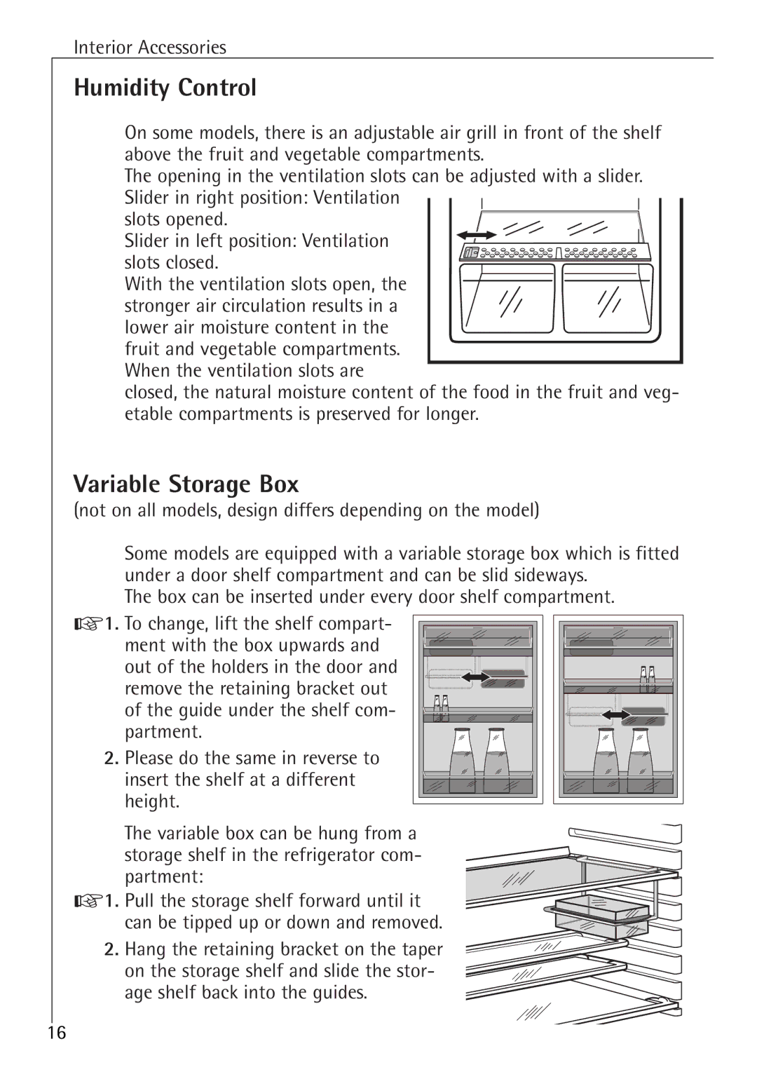 Electrolux K 91200-4i, K 98800-4i manual Humidity Control, Variable Storage Box 