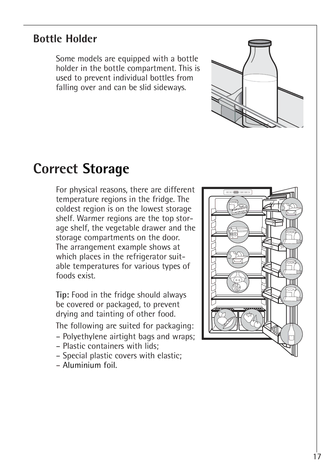 Electrolux K 98800-4i, K 91200-4i manual Correct Storage, Bottle Holder 