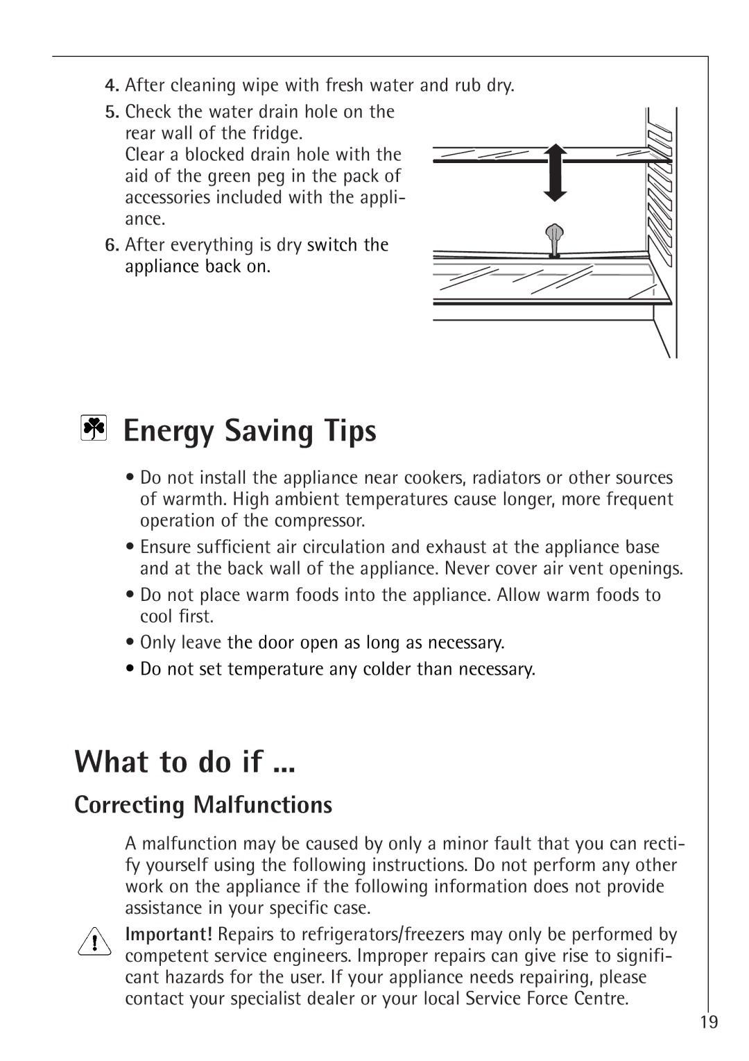 Electrolux K 98800-4i, K 91200-4i manual Energy Saving Tips, What to do if, Correcting Malfunctions 