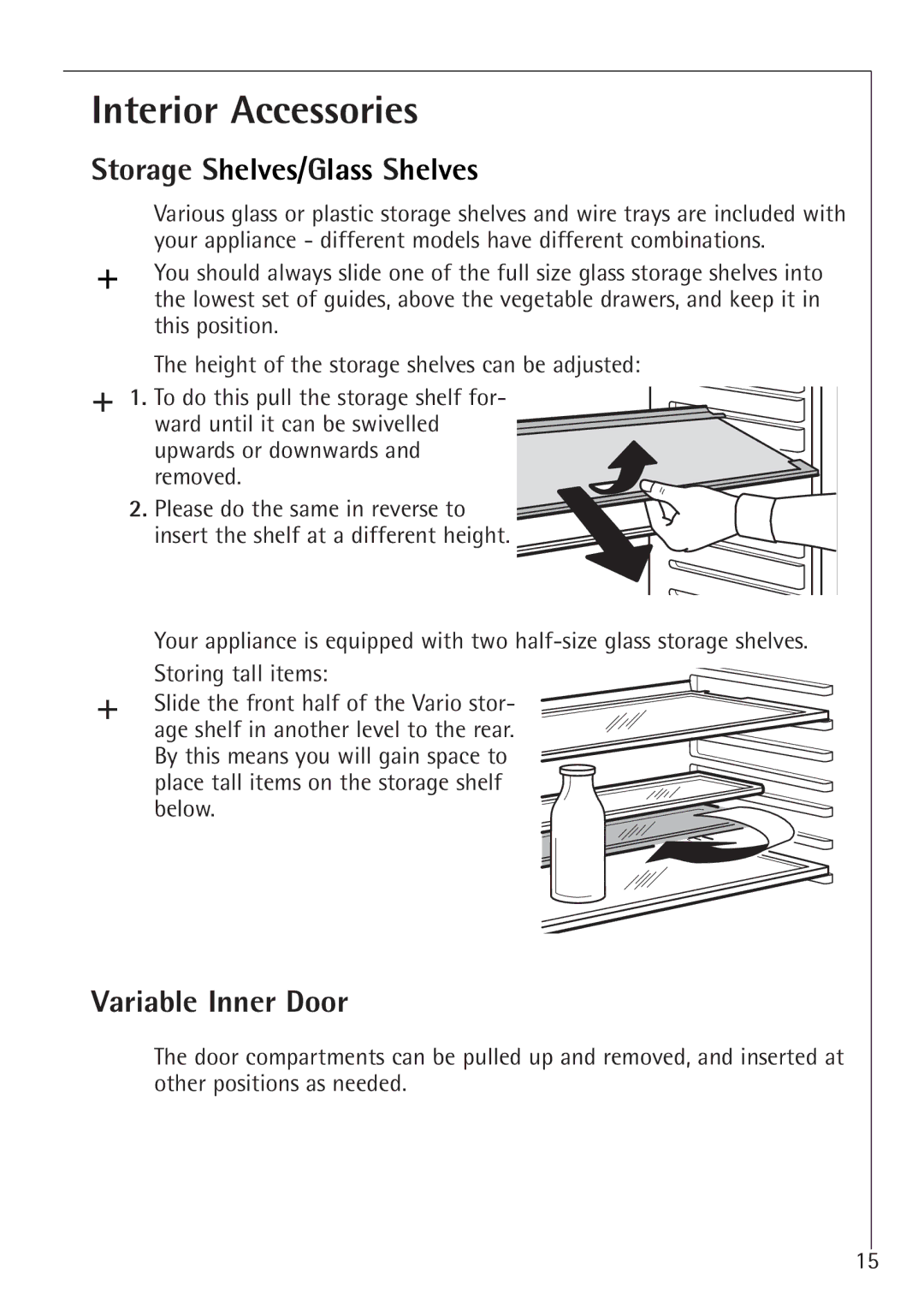 Electrolux K 91240-4 i, K 98840-4 i manual Interior Accessories, Storage Shelves/Glass Shelves, Variable Inner Door 