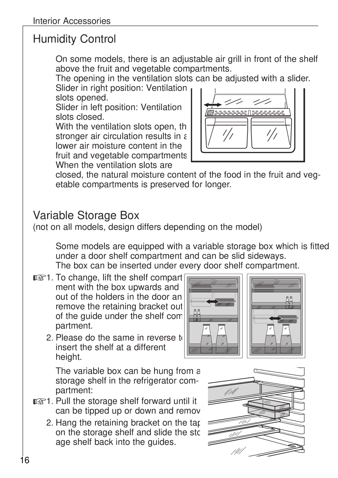 Electrolux K 98840-4 i, K 91240-4 i manual Humidity Control, Variable Storage Box, Interior Accessories 