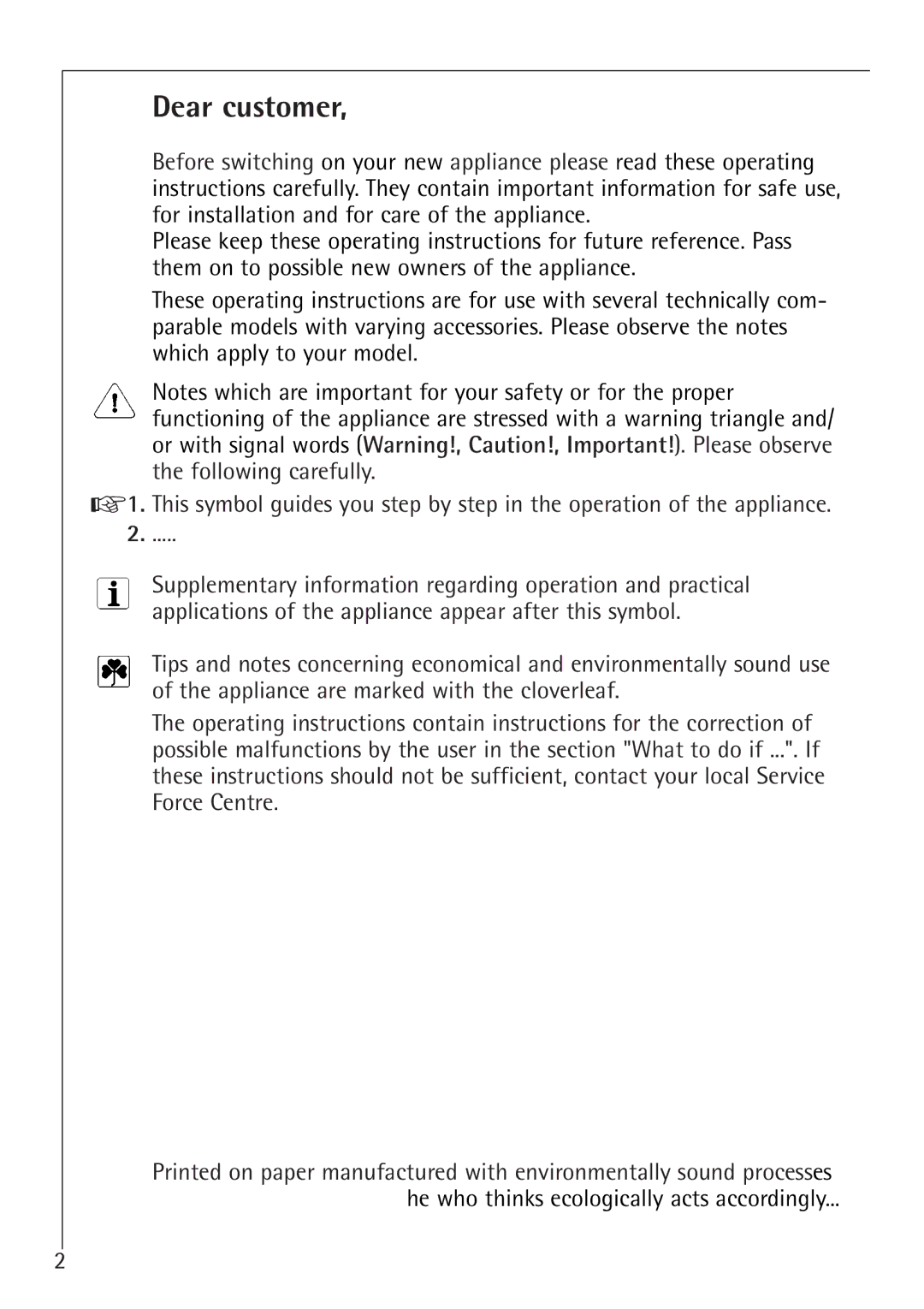 Electrolux K 98840-4 i, K 91240-4 i manual Dear customer 