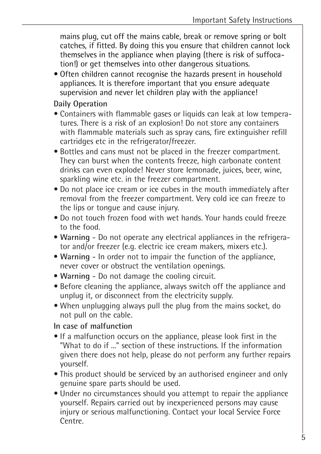 Electrolux K 91240-4 i, K 98840-4 i manual Important Safety Instructions, Daily Operation, Case of malfunction 