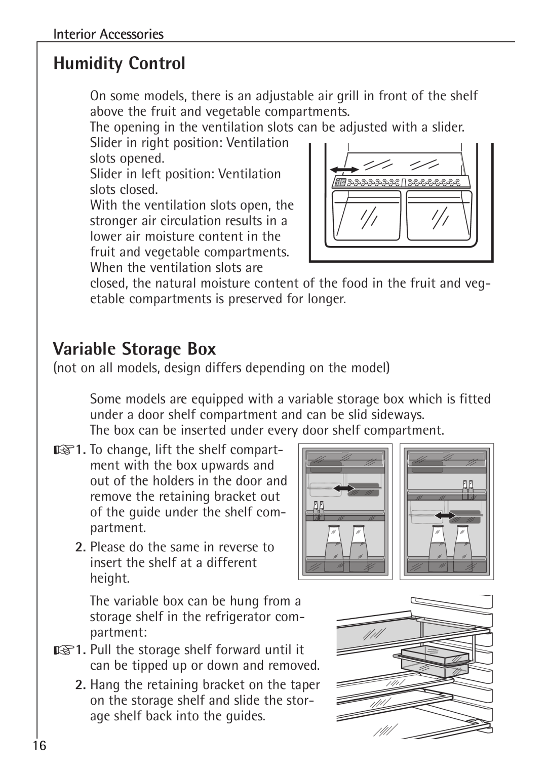 Electrolux K 98840-4 i, K 91240-4 i manual Humidity Control, Variable Storage Box 