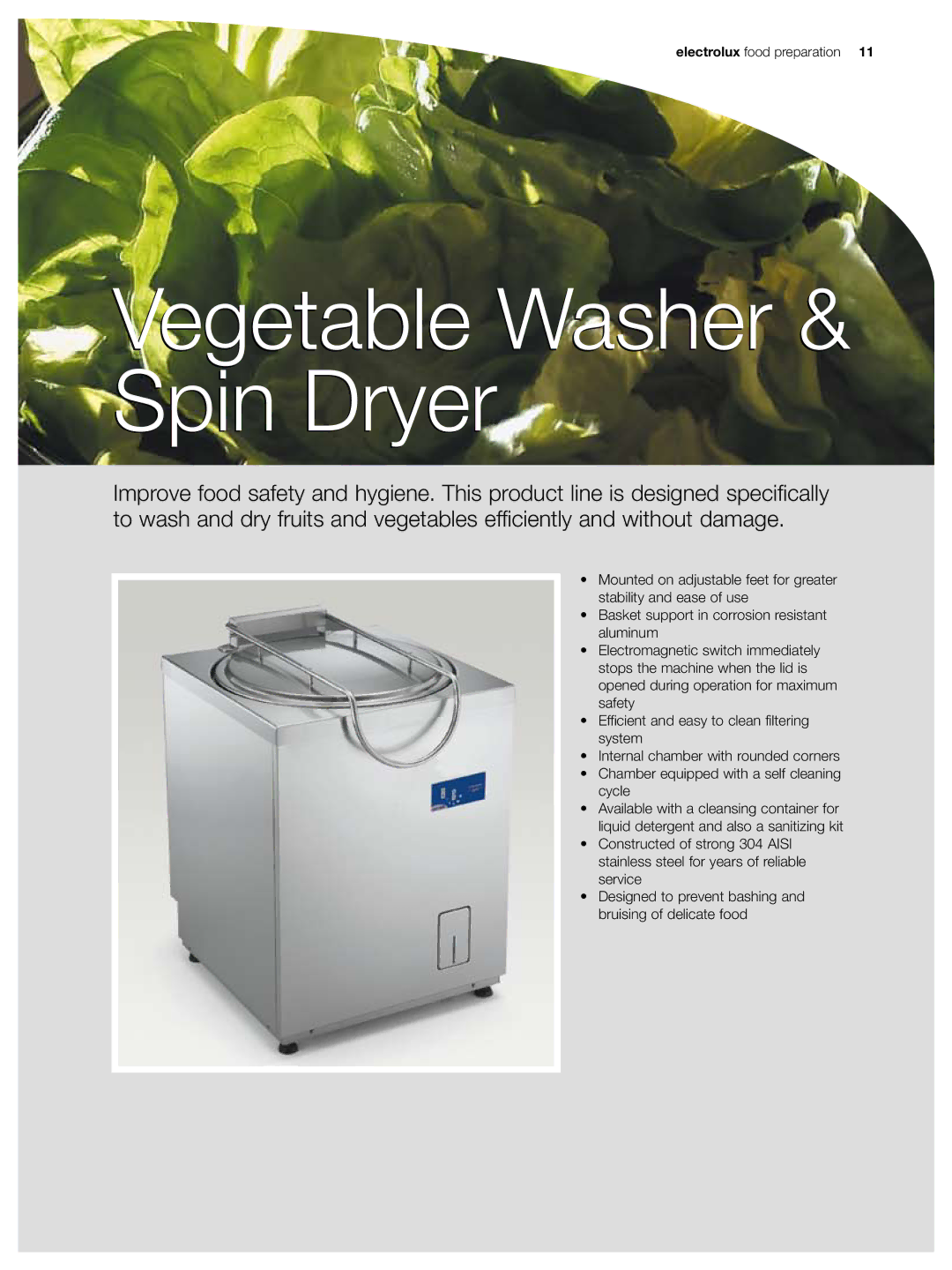 Electrolux KE120, K120, K180, K70, K55, K45, K35, K25, XEM10 manual Vegetable Washer & Spin Dryer 