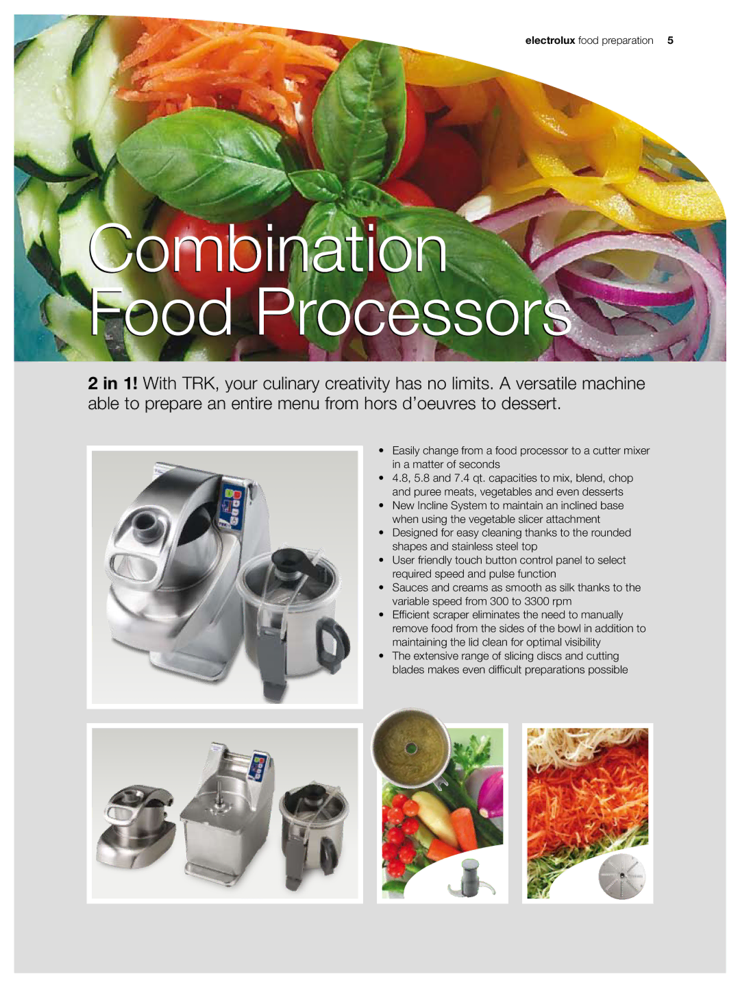 Electrolux K45, K120, K180, KE120, K70, K55, K35, K25, XEM10 manual Combination Food Processors 