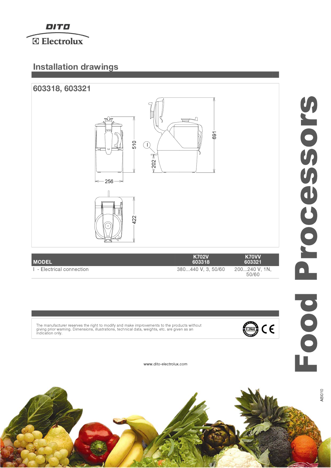 Electrolux K702V, K70VV manual Installation drawings, 603318 