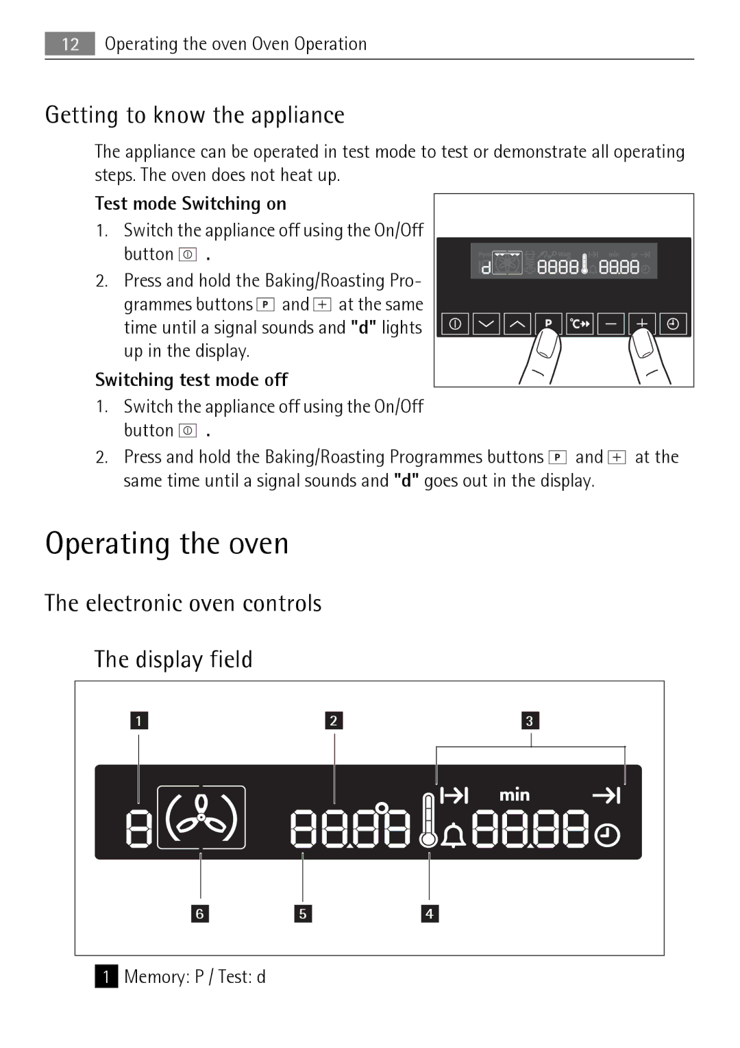 Electrolux KB9800E user manual Operating the oven, Getting to know the appliance, Electronic oven controls Display field 