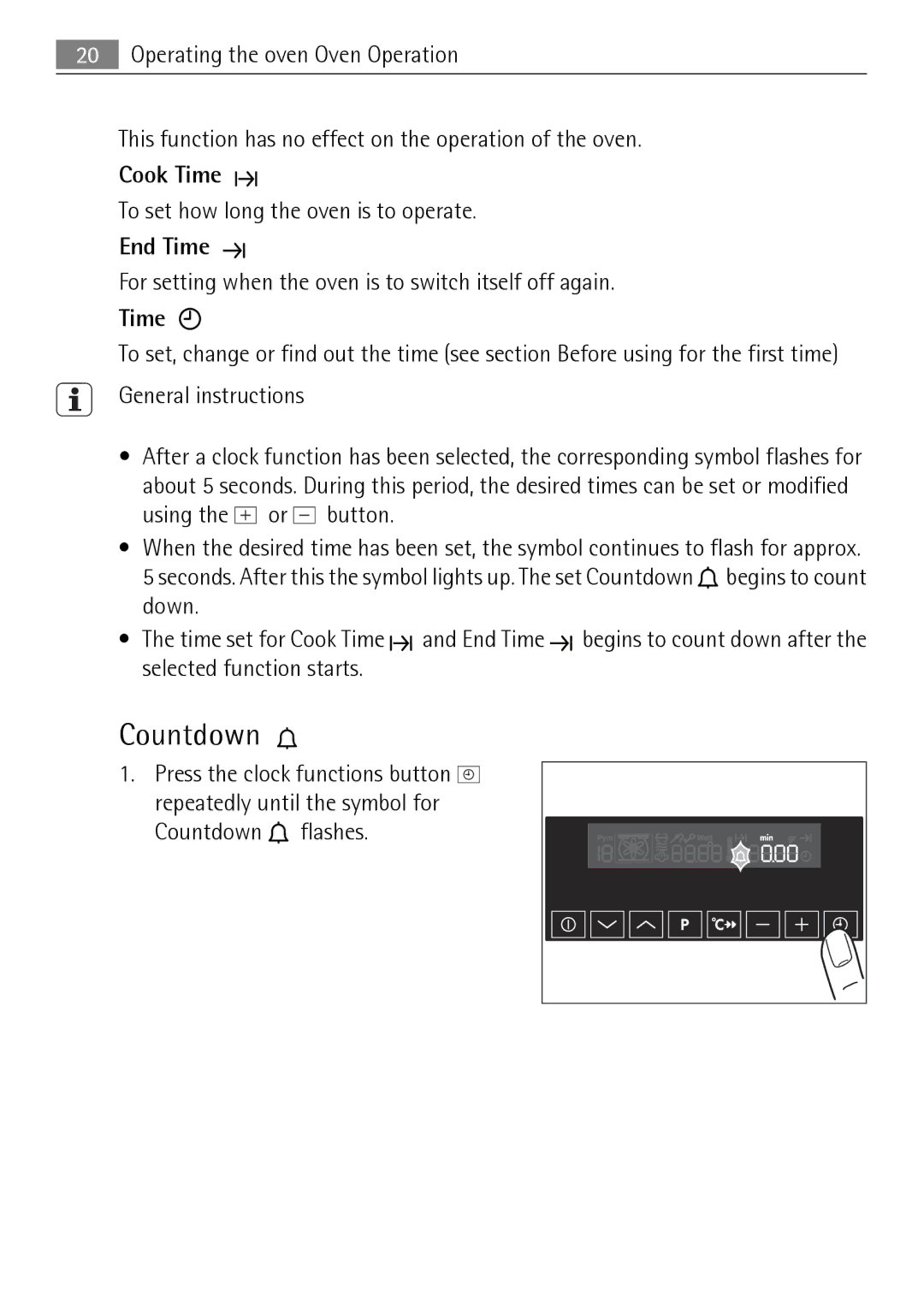 Electrolux KB9800E user manual Countdown, Cook Time, End Time 