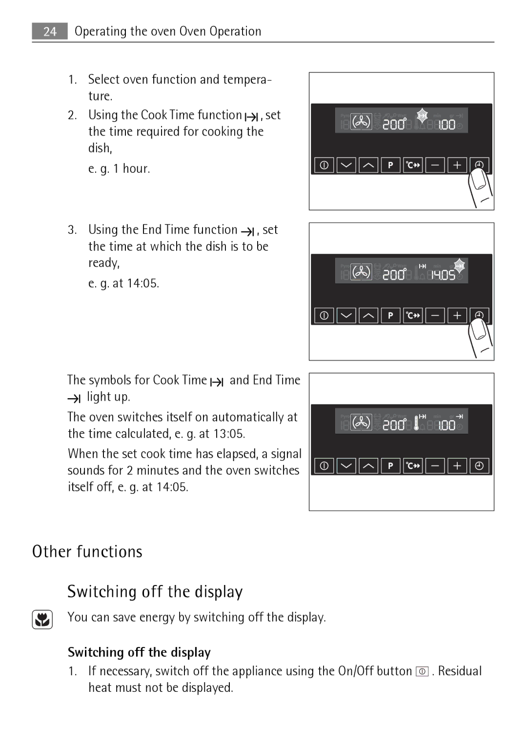 Electrolux KB9800E user manual Other functions Switching off the display, You can save energy by switching off the display 