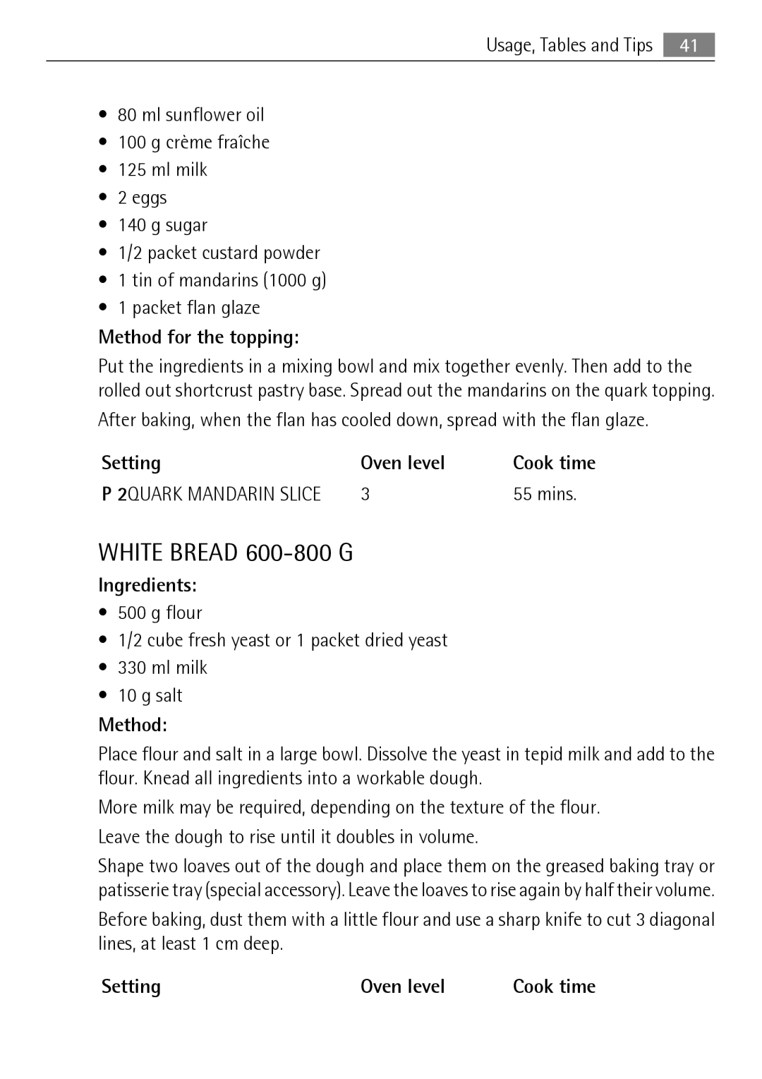 Electrolux KB9800E user manual White Bread 600-800 G, Method for the topping, Mins, Ingredients 