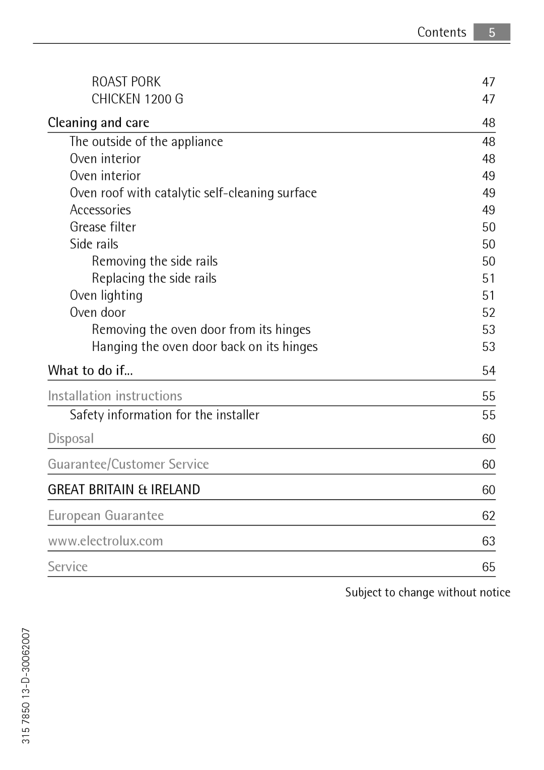 Electrolux KB9800E user manual Roast Pork Chicken 1200 G, Safety information for the installer 