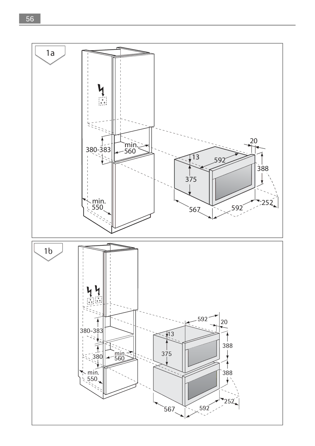 Electrolux KB9800E user manual Min 560 592 388 375 252 550 