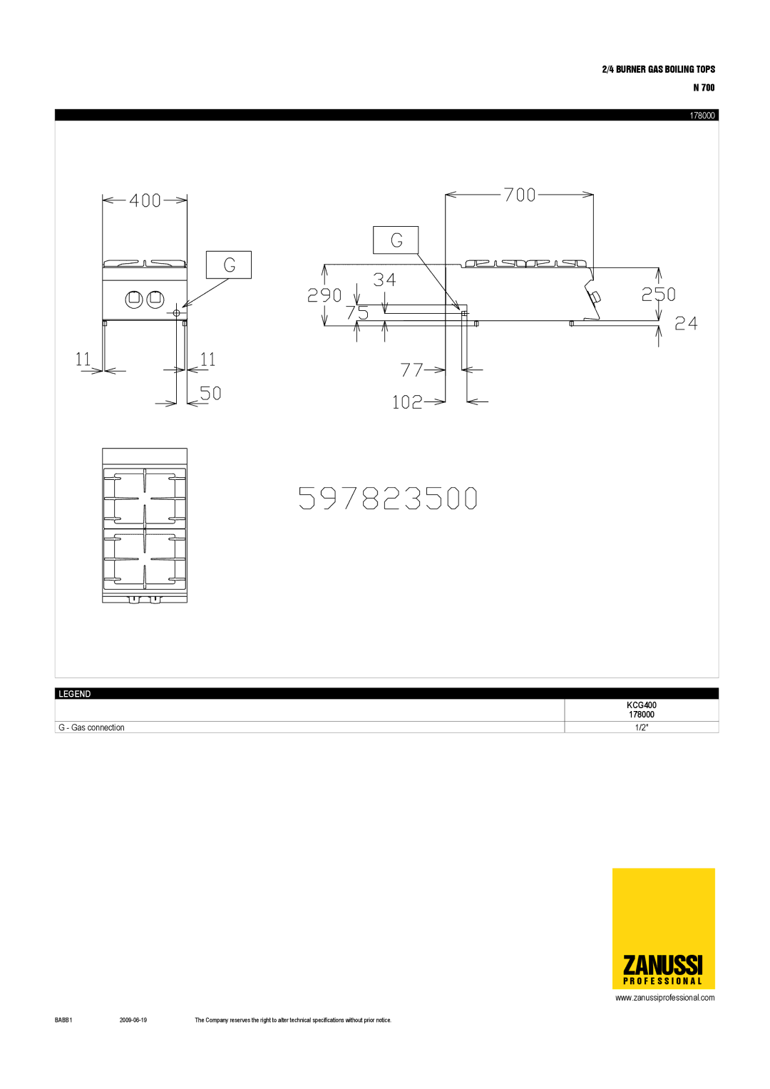 Electrolux 178001, KCG800, KCG400, N 700 dimensions 178000 