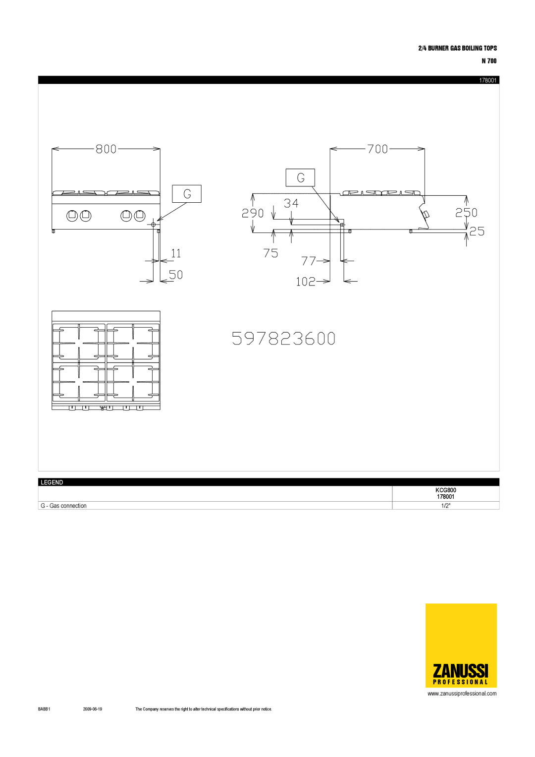 Electrolux N 700, KCG800, KCG400, 178000 dimensions 178001 