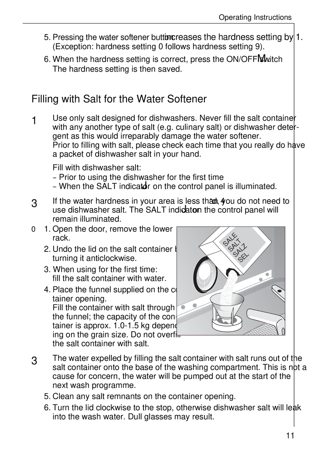 Electrolux KDW 3 manual Filling with Salt for the Water Softener, Fill with dishwasher salt, Turning it anticlockwise 