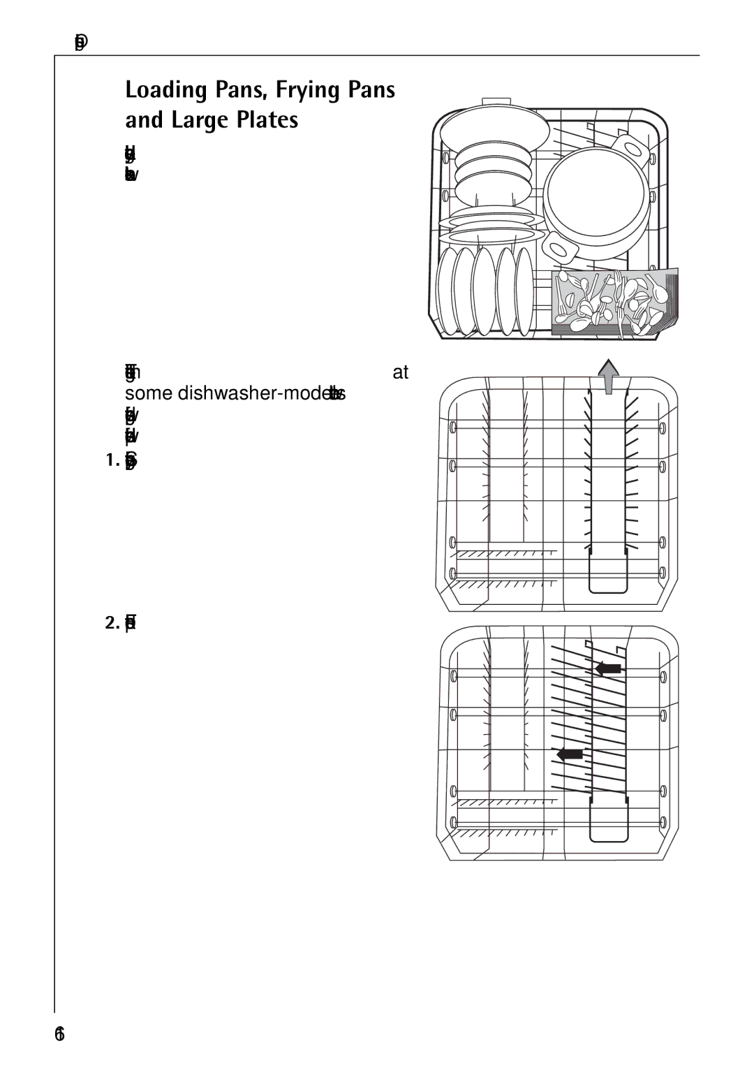 Electrolux KDW 3 manual Loading Pans, Frying Pans and Large Plates, Load large and heavily soiled dishes in the lower rack 