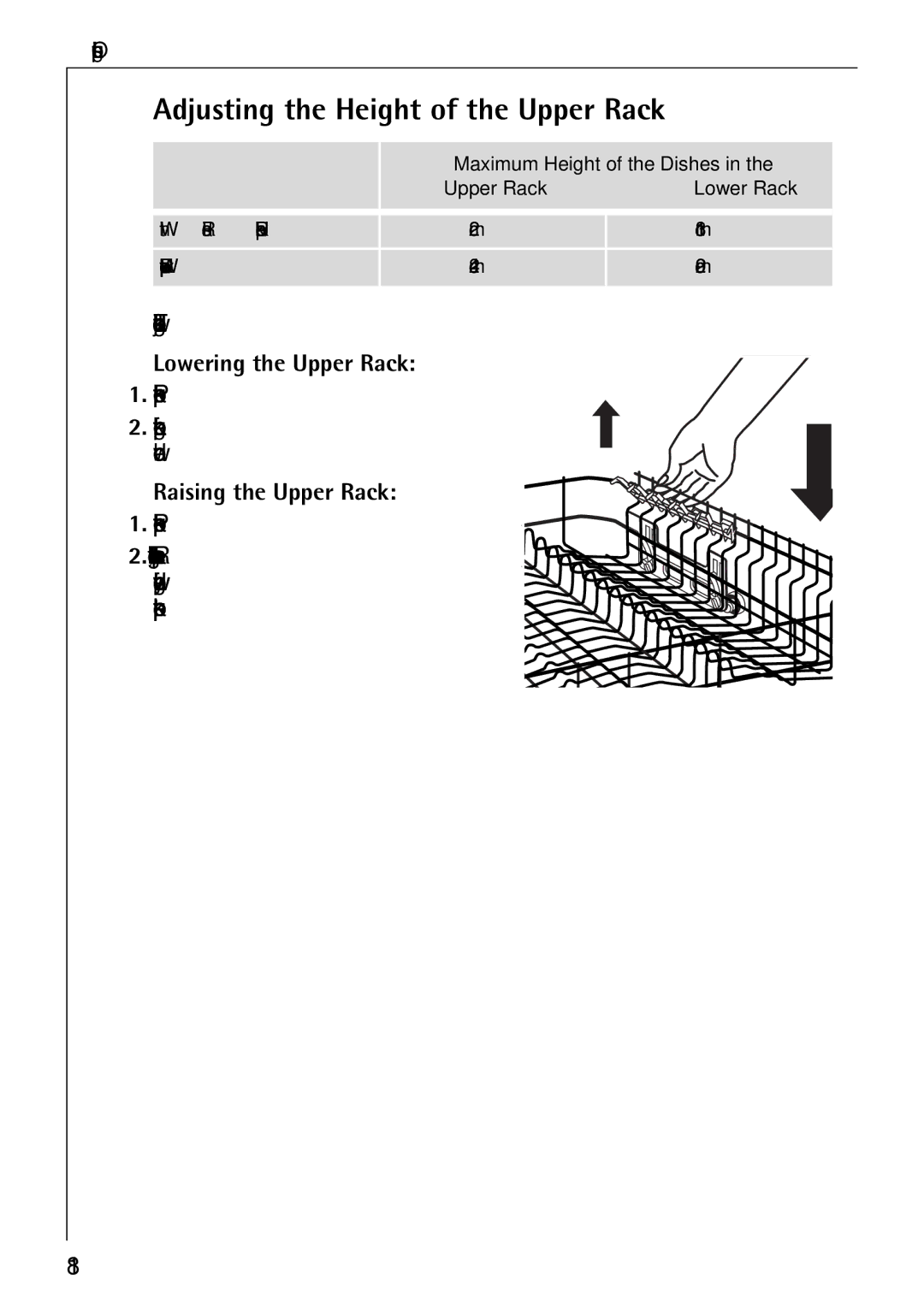 Electrolux KDW 3 manual Adjusting the Height of the Upper Rack, Lowering the Upper Rack, Raising the Upper Rack 