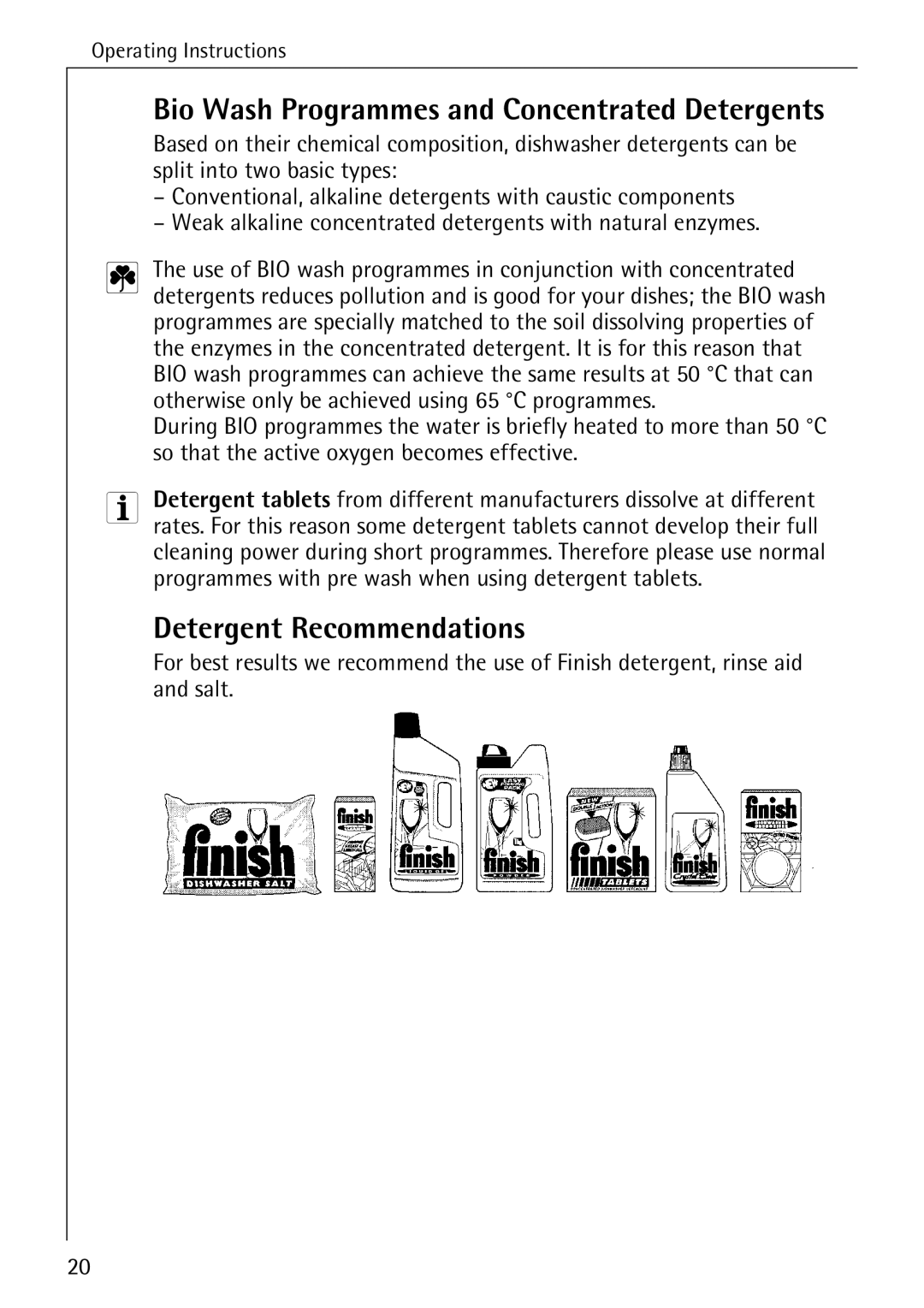 Electrolux KDW 3 manual Bio Wash Programmes and Concentrated Detergents, Detergent Recommendations 