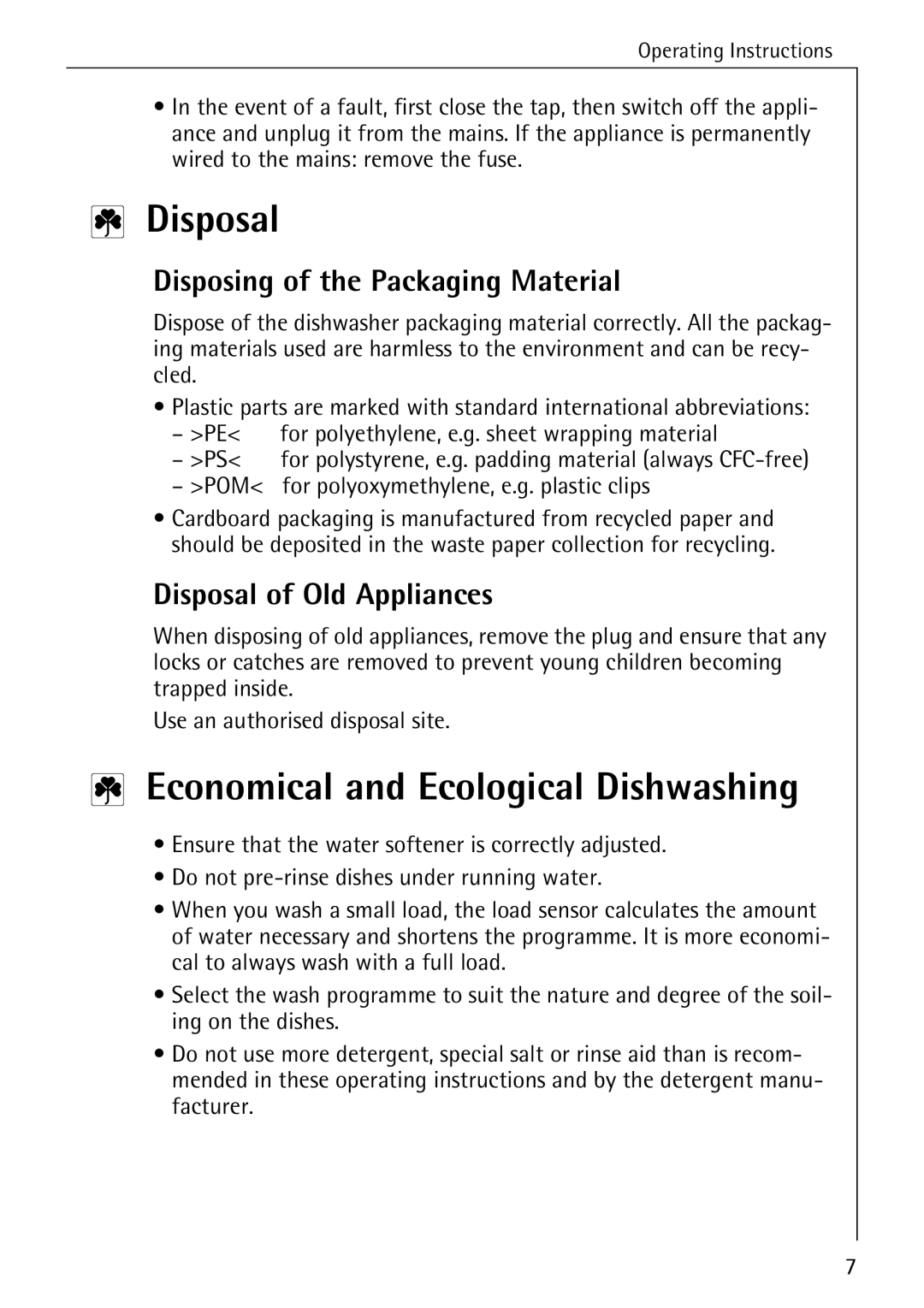 Electrolux KDW 3 manual Disposal, Economical and Ecological Dishwashing, Disposing of the Packaging Material 