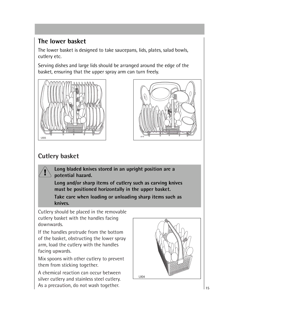 Electrolux KDW1 operating instructions Lower basket, Cutlery basket 