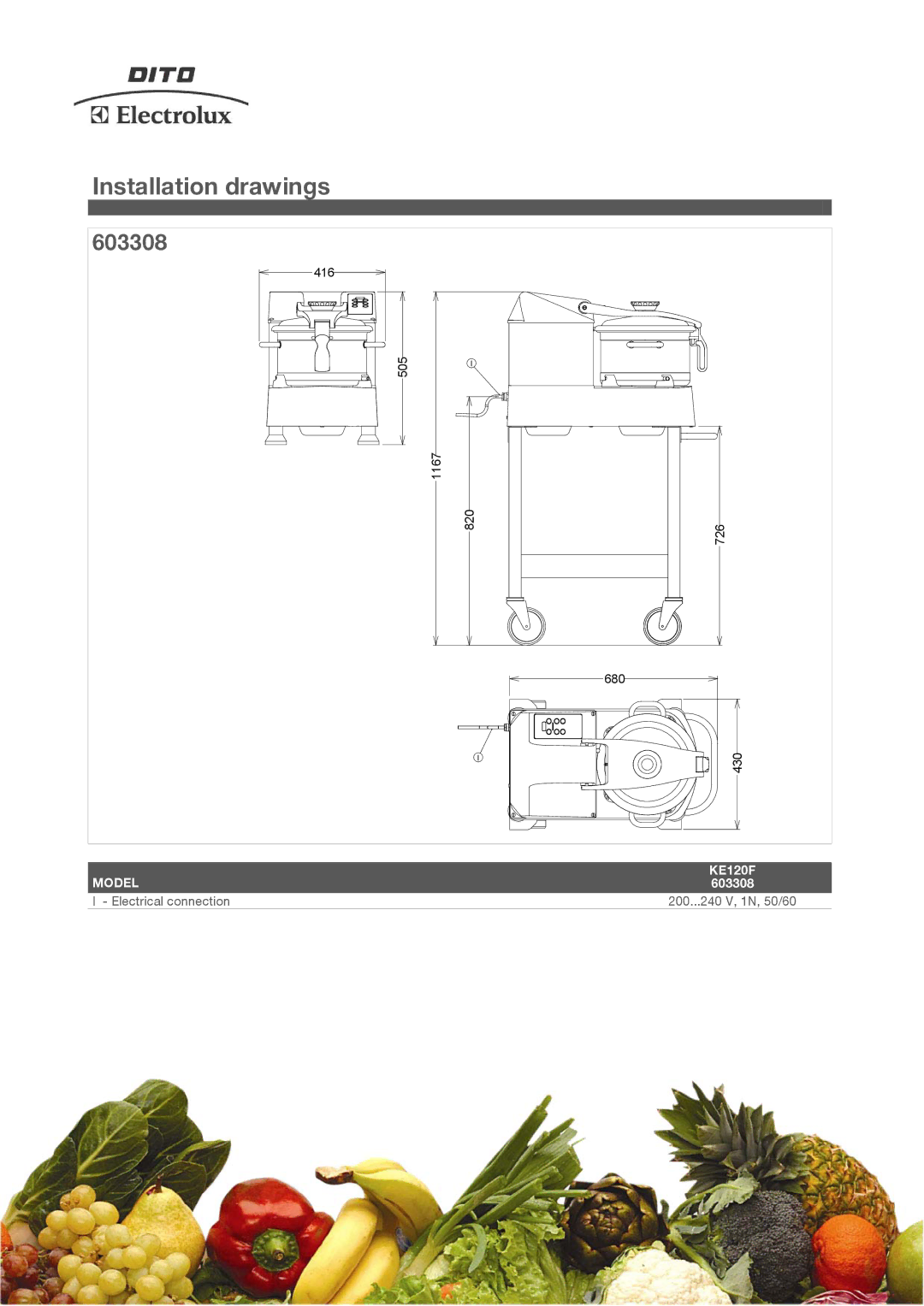 Electrolux 603308, KE120F manual Installation drawings 