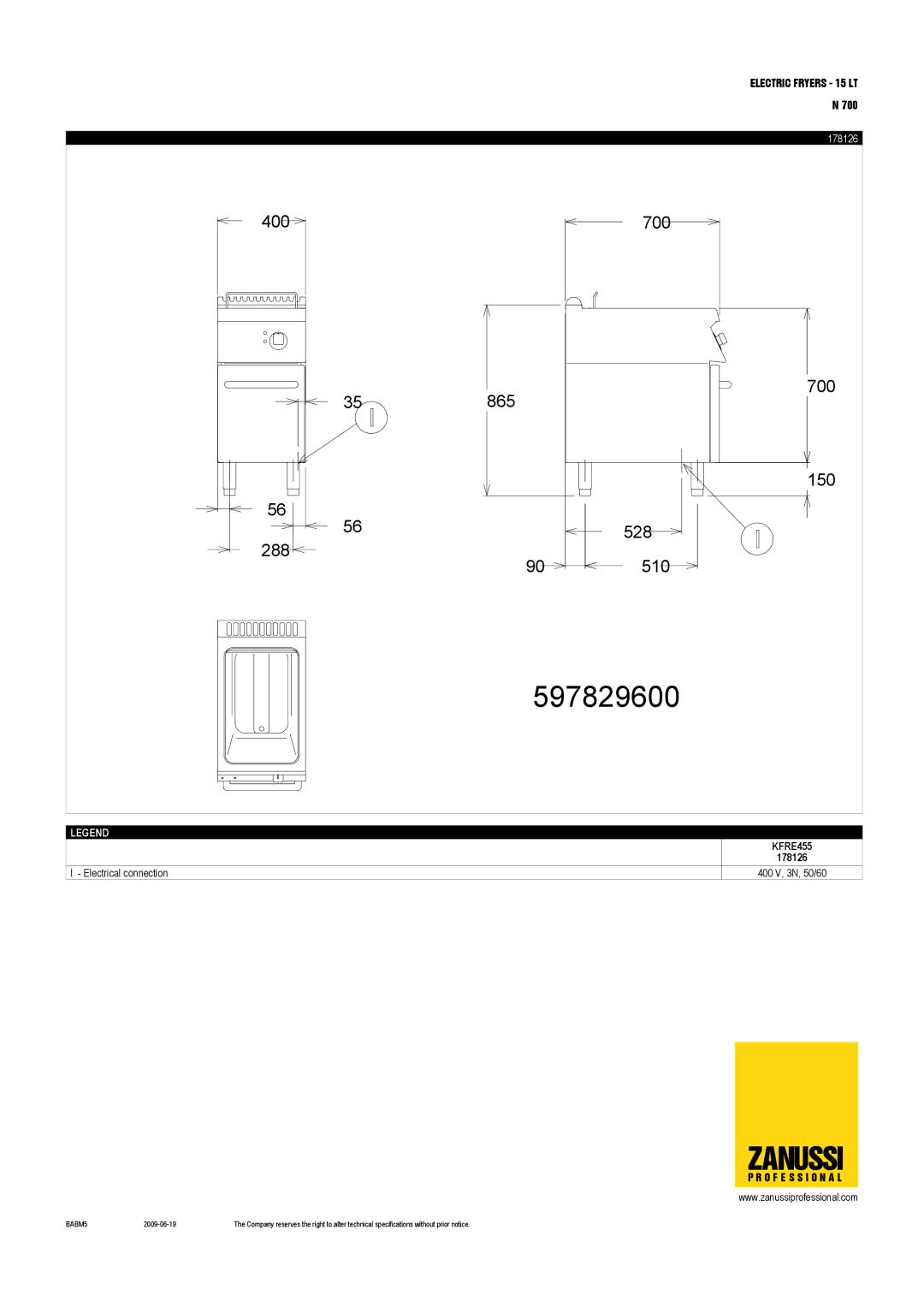 Electrolux KFRE805, KFRE455 dimensions 597829600 