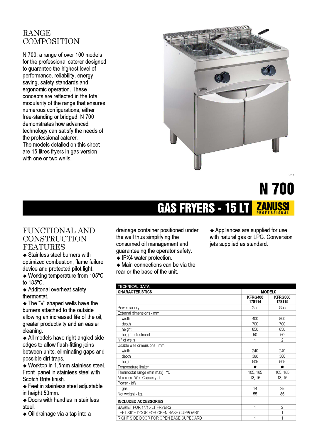 Electrolux KFRG800, KFRG400 dimensions Range Composition, Functional and Construction Features, Characteristics Models 