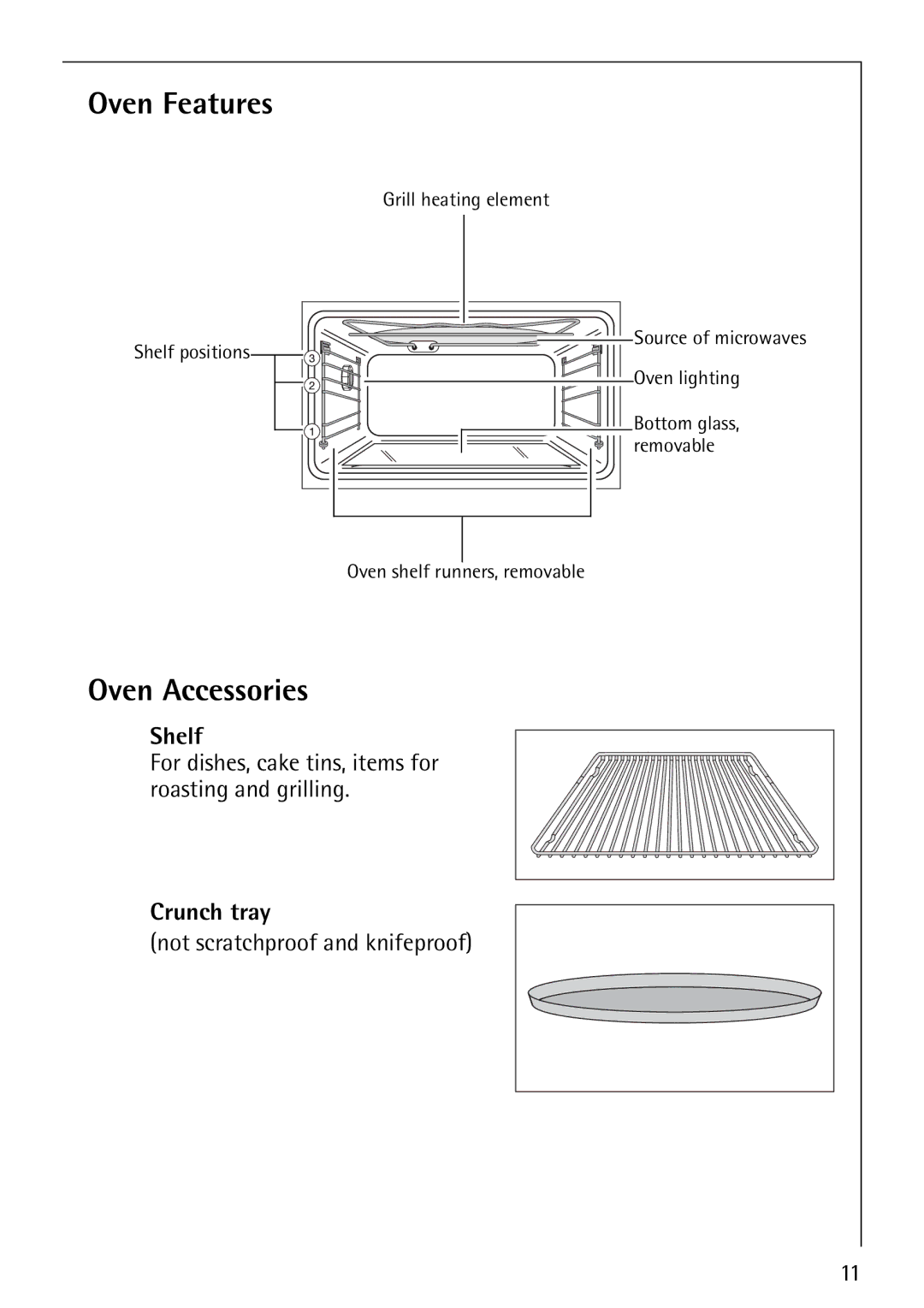 Electrolux KM9800E manual Oven Features, Oven Accessories, Shelf, Crunch tray 