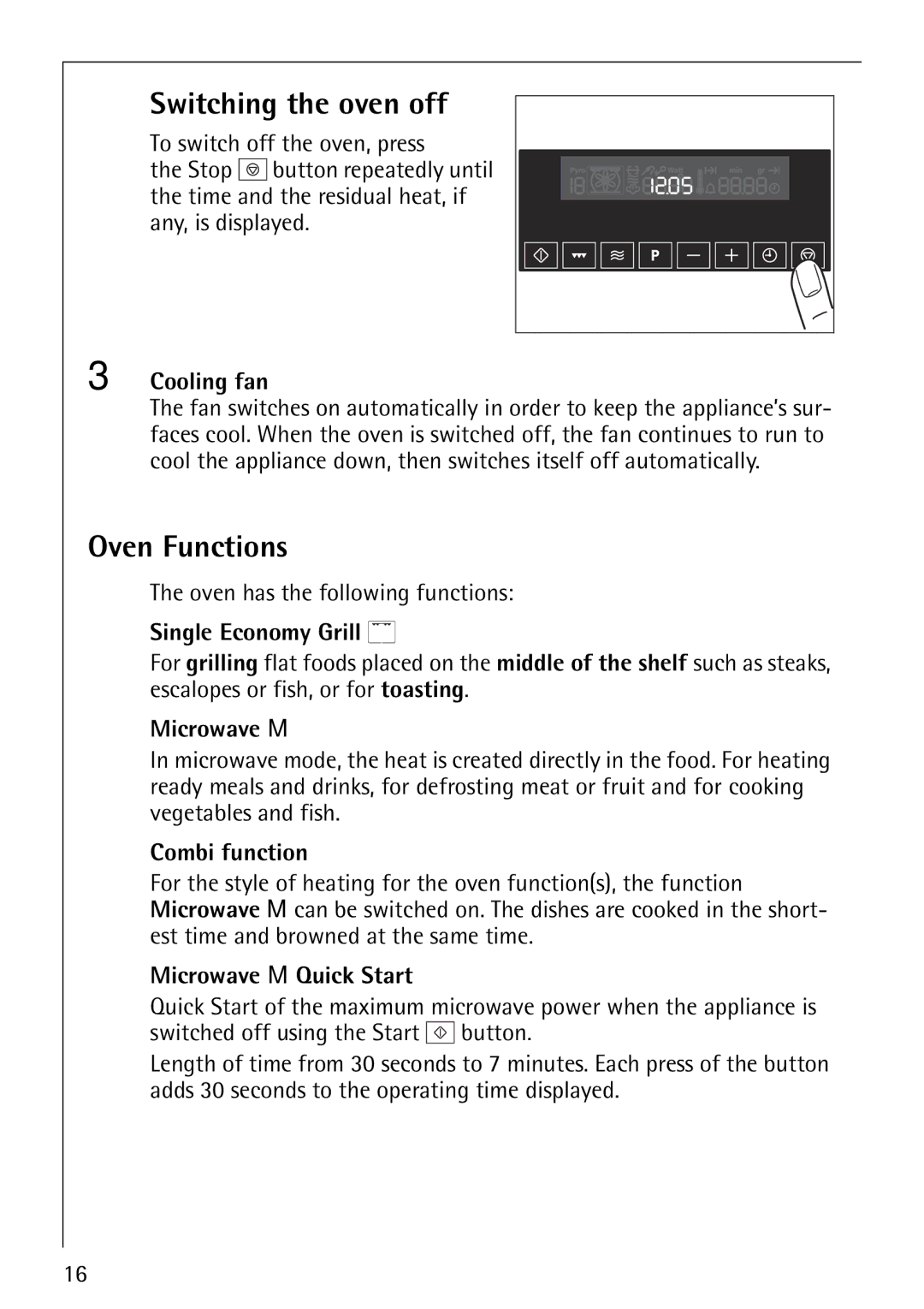 Electrolux KM9800E manual Switching the oven off, Oven Functions 