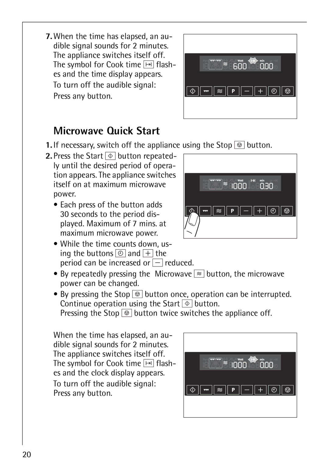 Electrolux KM9800E manual Microwave Quick Start 