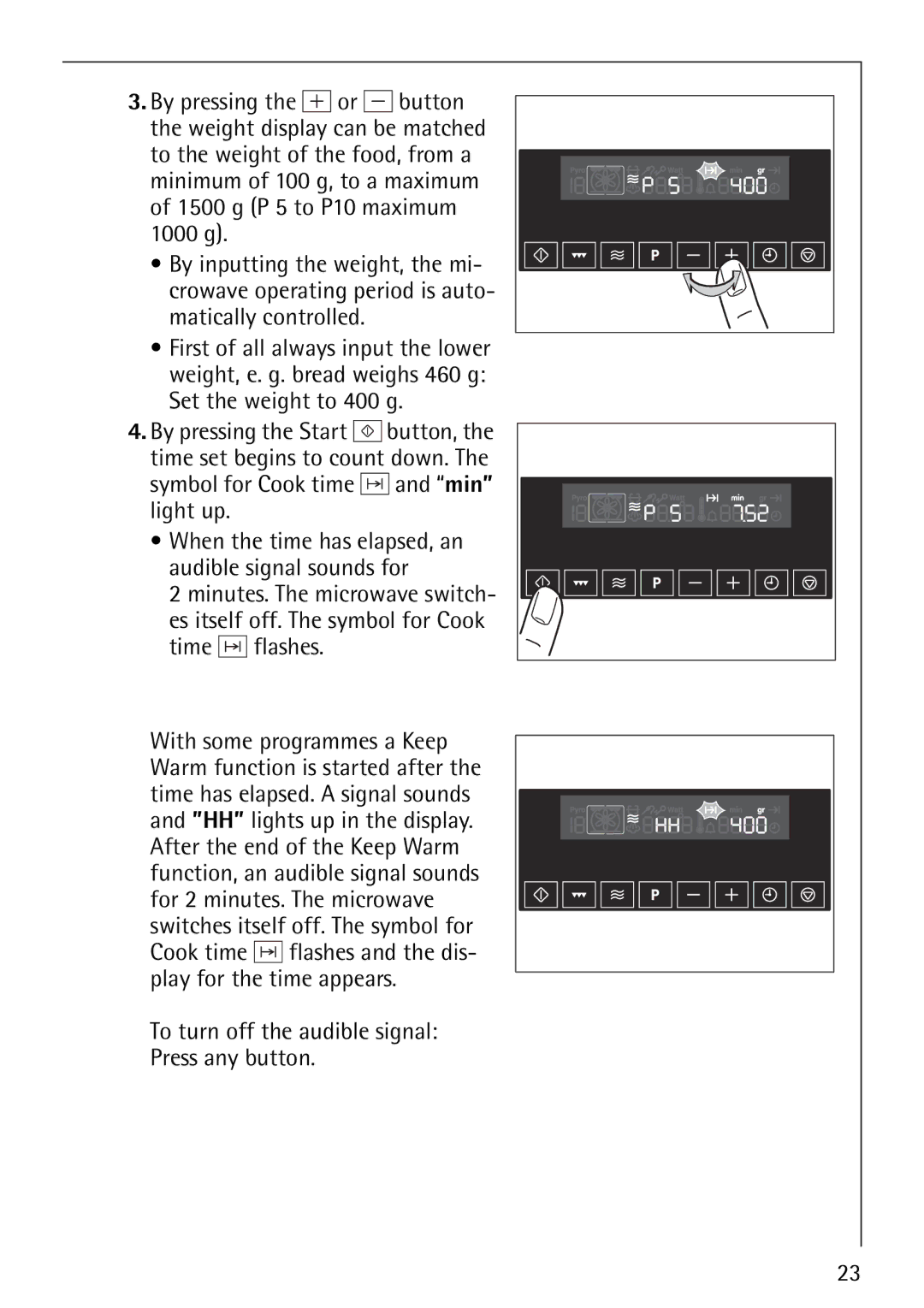 Electrolux KM9800E manual To turn off the audible signal Press any button 