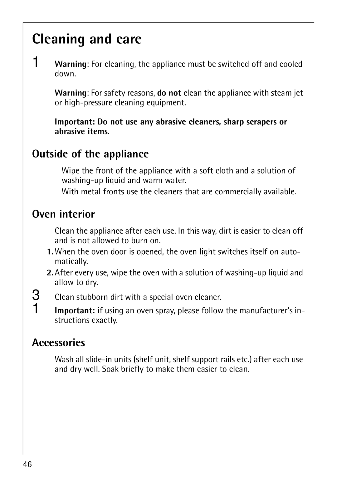 Electrolux KM9800E manual Cleaning and care, Outside of the appliance 