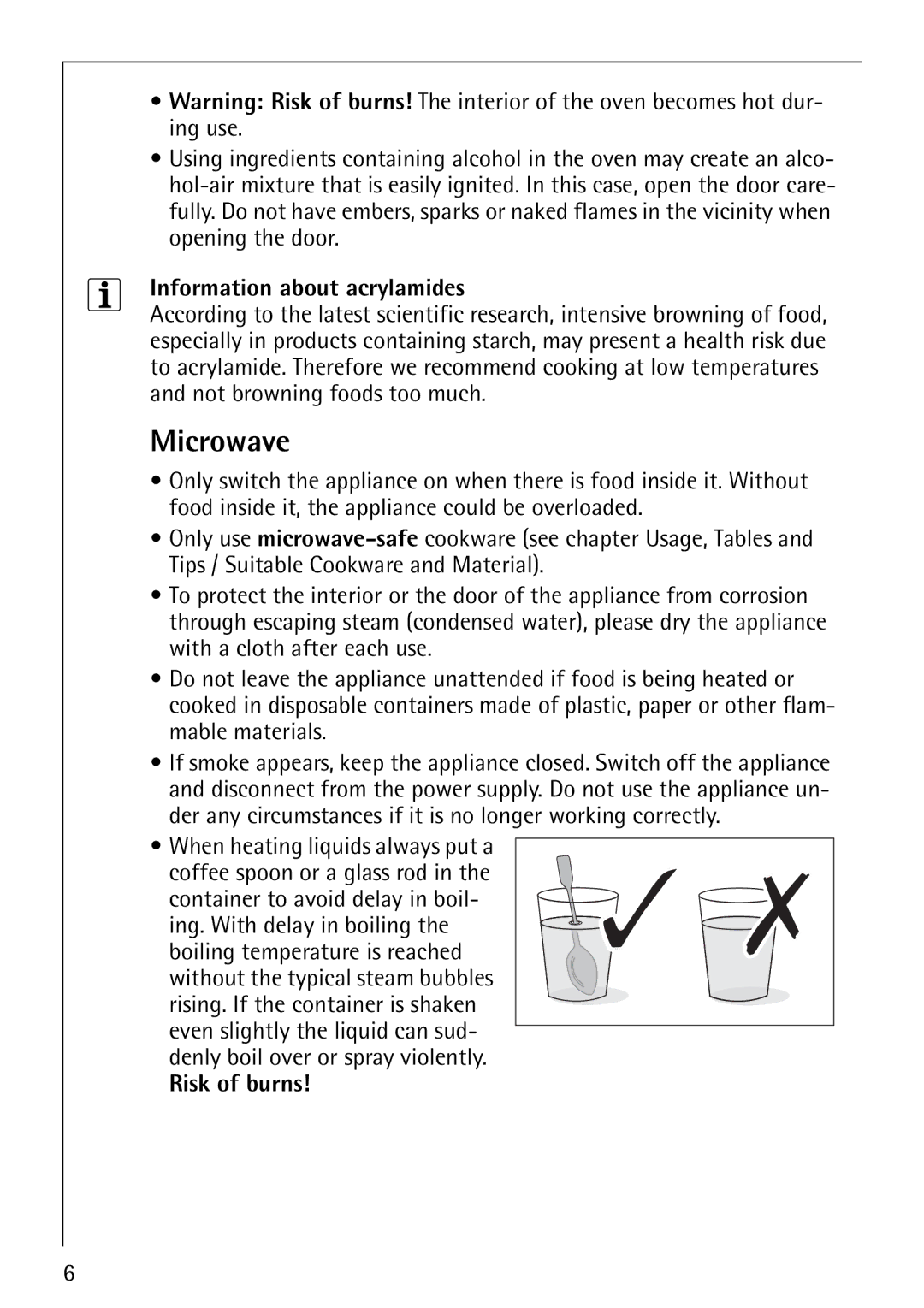 Electrolux KM9800E manual Microwave, Information about acrylamides, Risk of burns 