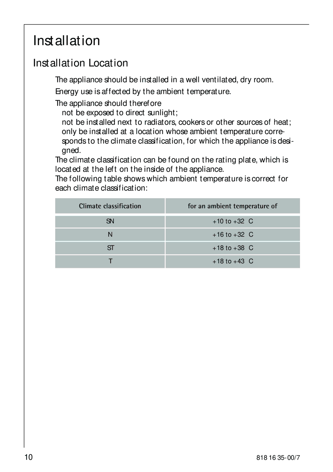 Electrolux KO_SANTO 4085 operating instructions Installation Location 