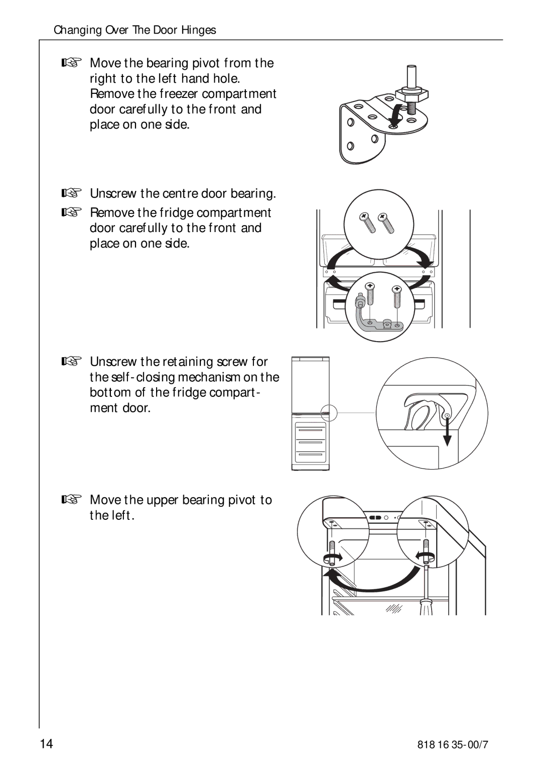 Electrolux KO_SANTO 4085 operating instructions Unscrew the centre door bearing 