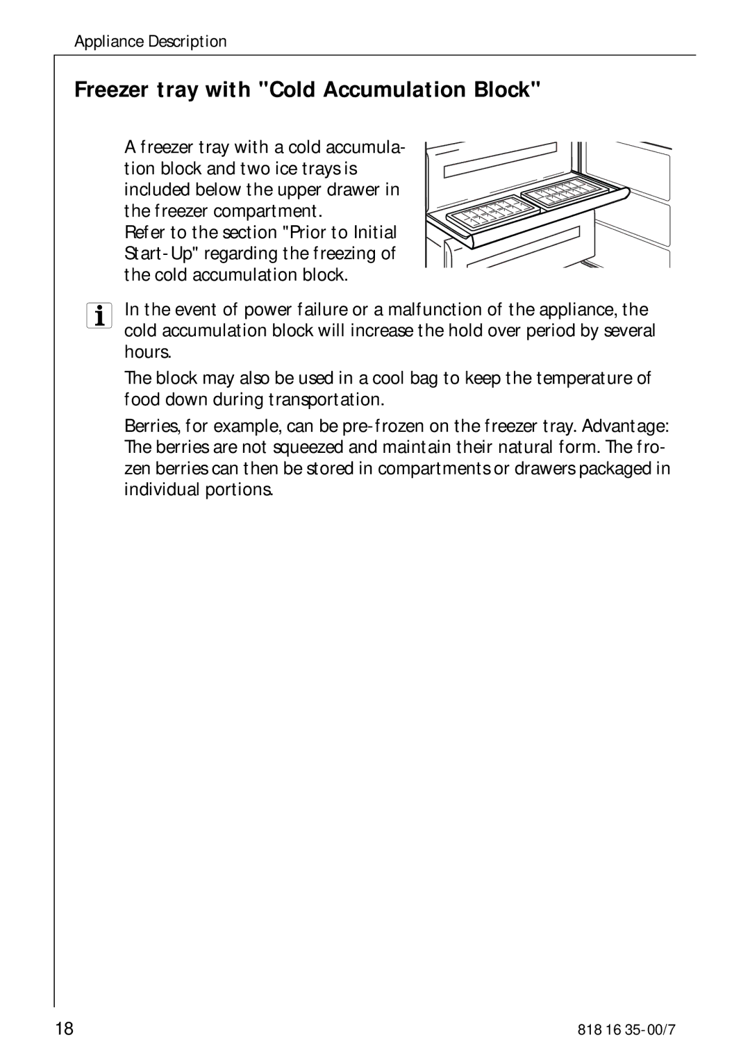 Electrolux KO_SANTO 4085 operating instructions Freezer tray with Cold Accumulation Block 