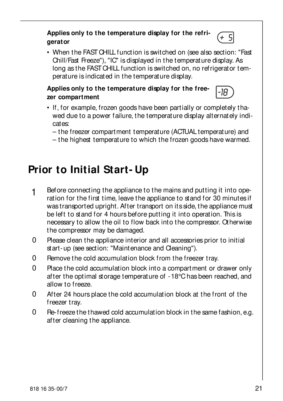 Electrolux KO_SANTO 4085 operating instructions Prior to Initial Start-Up 