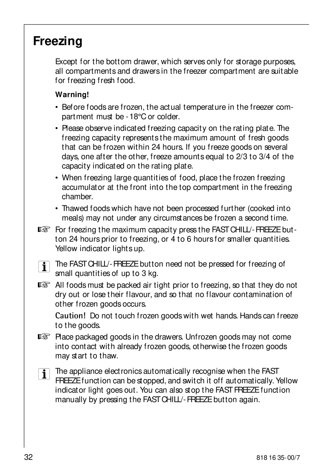 Electrolux KO_SANTO 4085 operating instructions Freezing 