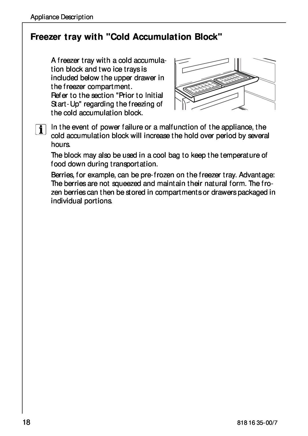 Electrolux KO_SANTO 4085 operating instructions Freezer tray with Cold Accumulation Block 